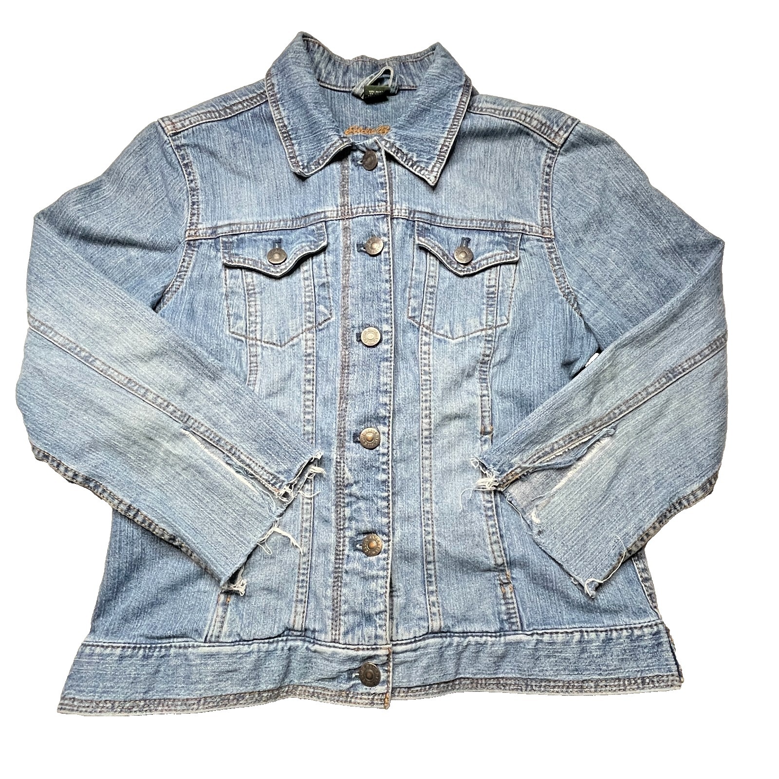 Vintage Eddie Bauer Women's Small Light Wash Denim Trucker Jacket Cropped